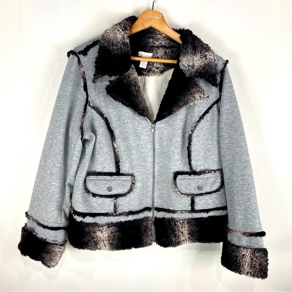 Chico's Sherpa Chic Sheena Fleece Faux Fur Lined Full Zip Up Jacket Size 2/Large